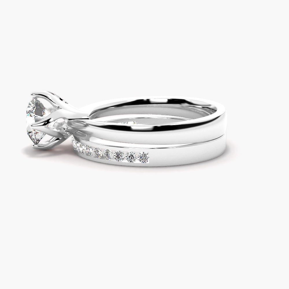 VVS1 Moissanite Round Cut Solitaire Bridal Ring Set