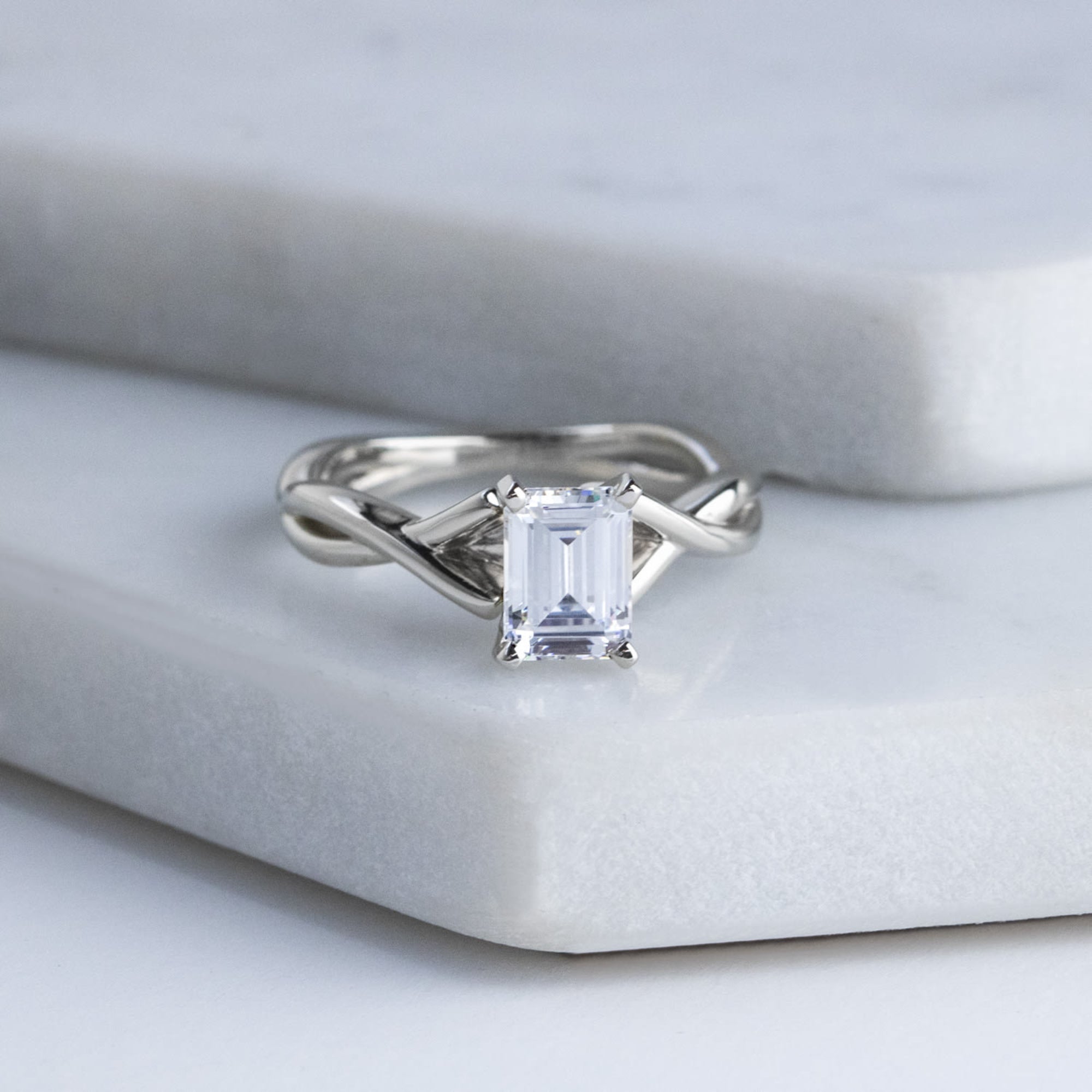 Emerald Cut Moissanite Twisted Engagement Ring