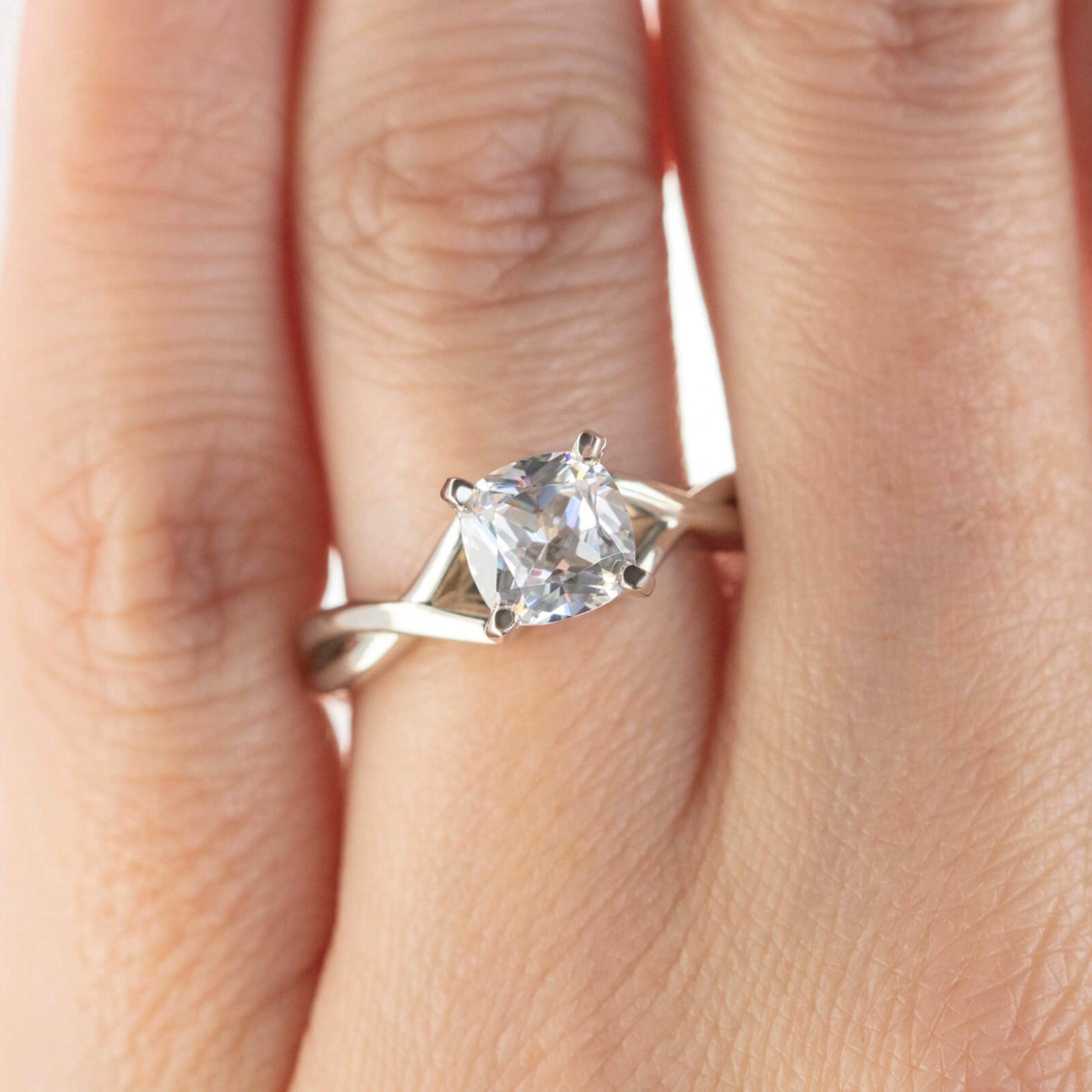 Cushion Cut Twisted Moissanite Engagement Ring
