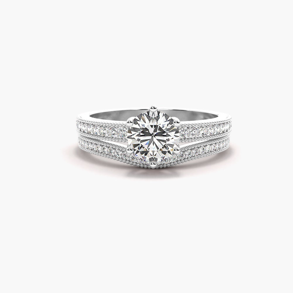 Moissanite Round Cut Filligree Style Ring Set For Bridal