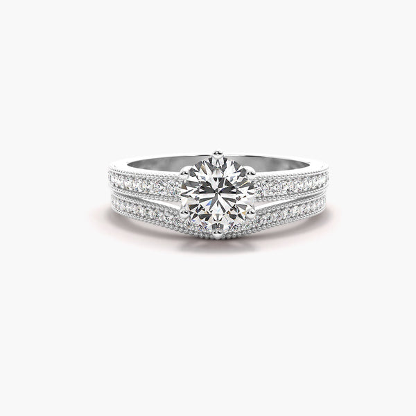 Moissanite Round Cut Filligree Style Ring Set For Bridal