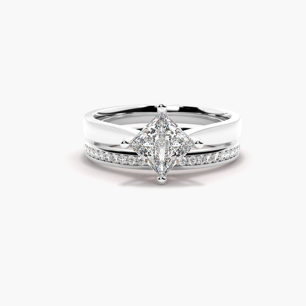 Princess Cut Moissanite Solitaire Ring Set For Anniversary Gift