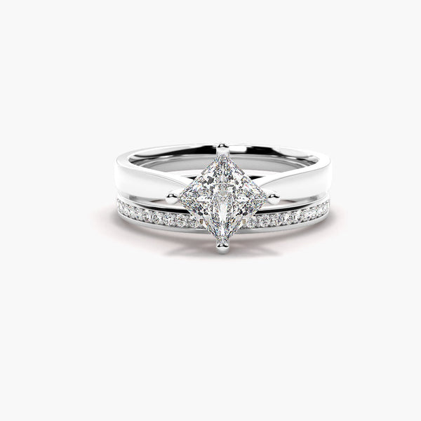 Princess Cut Moissanite Solitaire Ring Set For Anniversary Gift