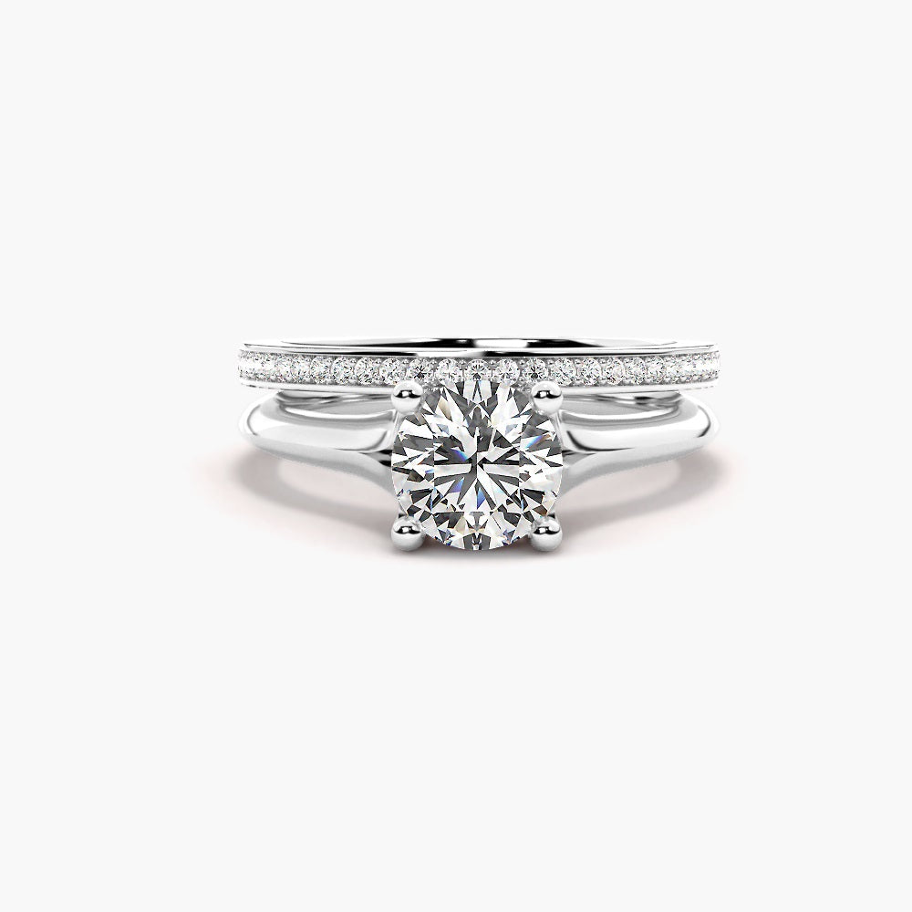 Round Cut Moissanite Solitaire Ring Set For Bridal