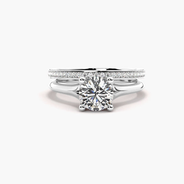 Round Cut Moissanite Solitaire Ring Set For Bridal