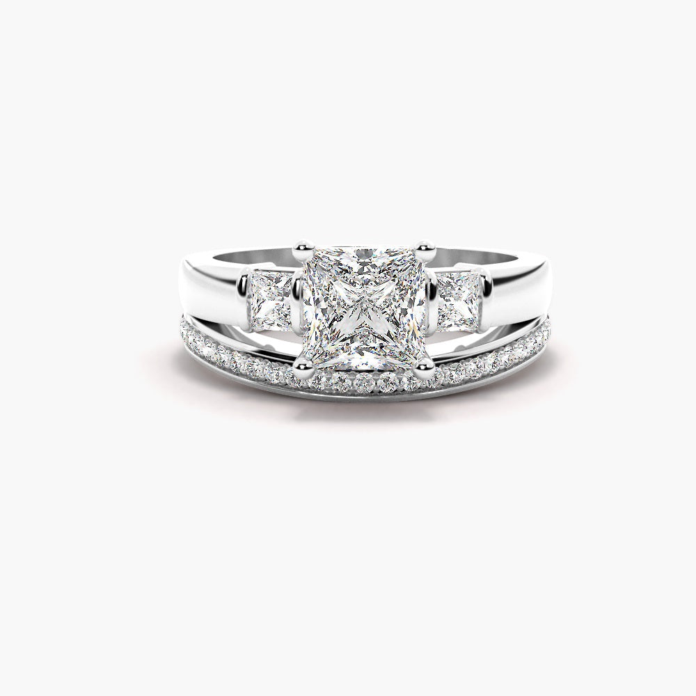 Princess Cut Three Stone Moissanite Wedding Ring Set