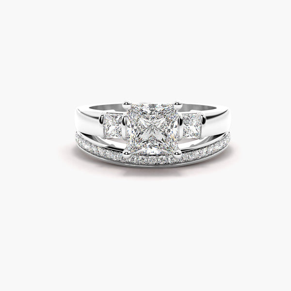 Princess Cut Three Stone Moissanite Wedding Ring Set