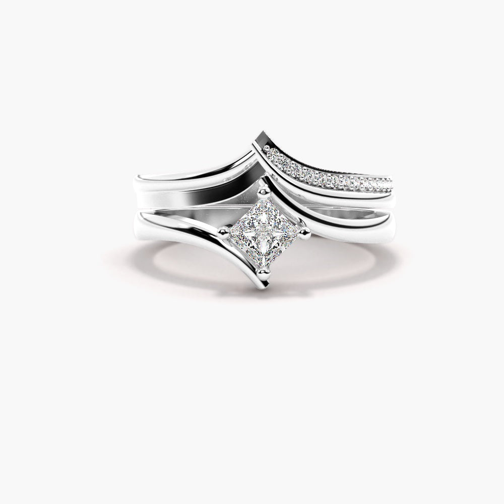 Princess Cut Moissanite Buypass Style Wedding Ring Set