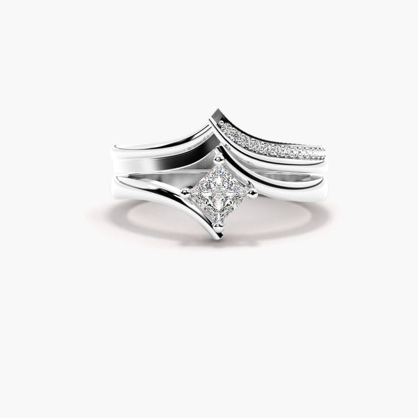 Princess Cut Moissanite Buypass Style Wedding Ring Set