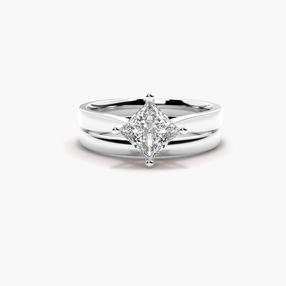 Moissanite Princess Cut Solitaire Bridal Ring Set