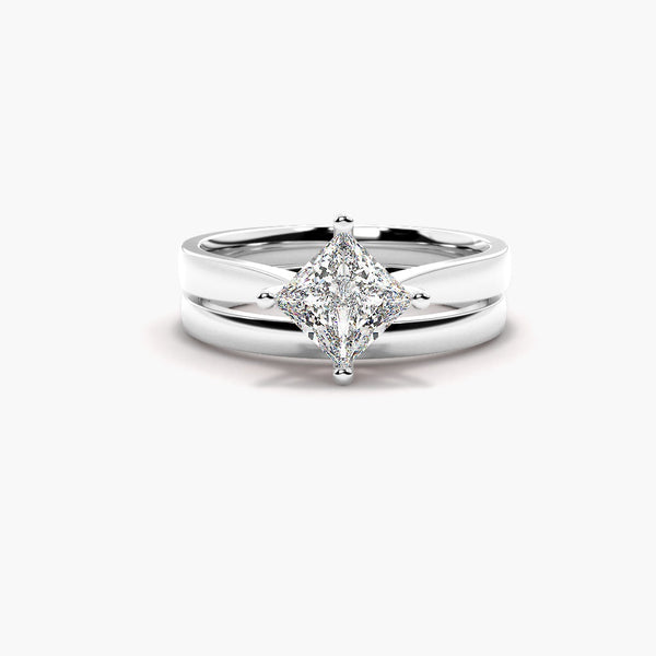 Moissanite Princess Cut Solitaire Bridal Ring Set