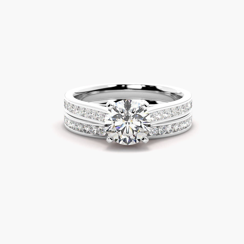 Round Cut Moissanite Channel Set Ring Set For Bridal