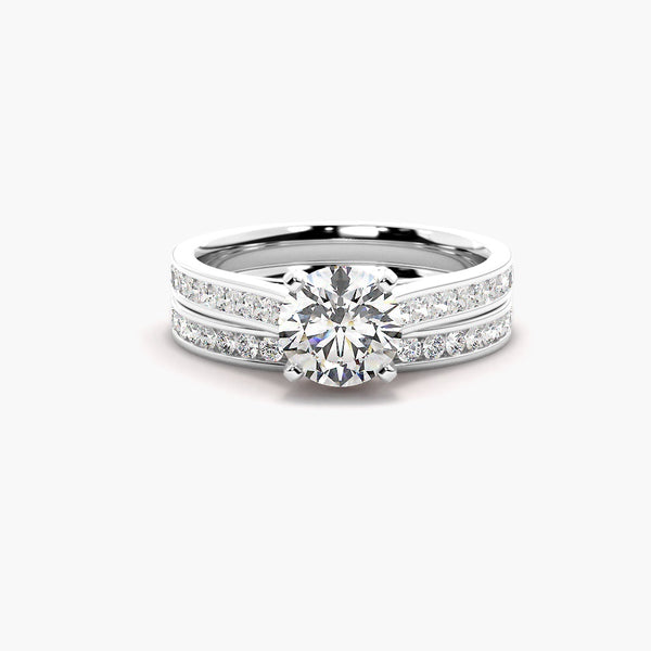 Round Cut Moissanite Channel Set Ring Set For Bridal
