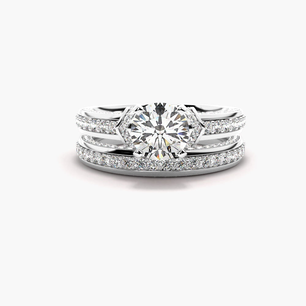 Moissanite Round Cut Pave Set Wedding Ring Set