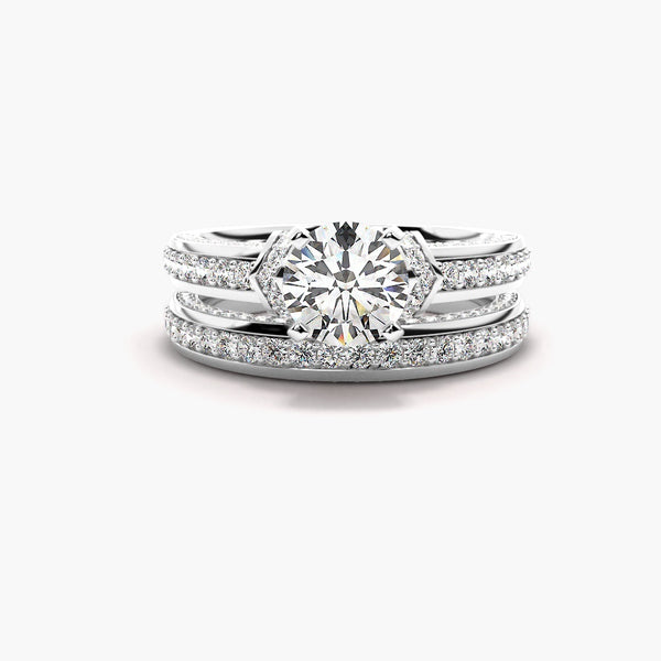 Moissanite Round Cut Pave Set Wedding Ring Set