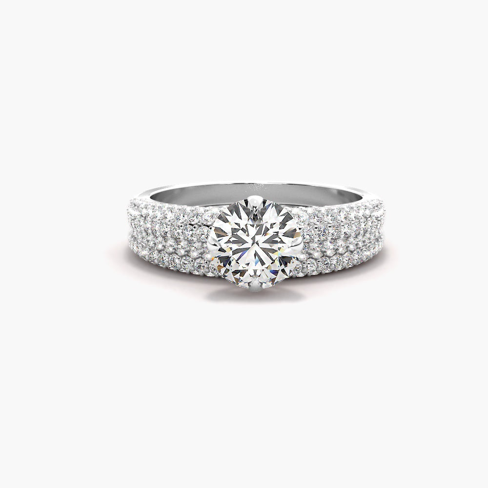 Round Cut VVS1 Moissanite Pave Set Bridal Ring Set