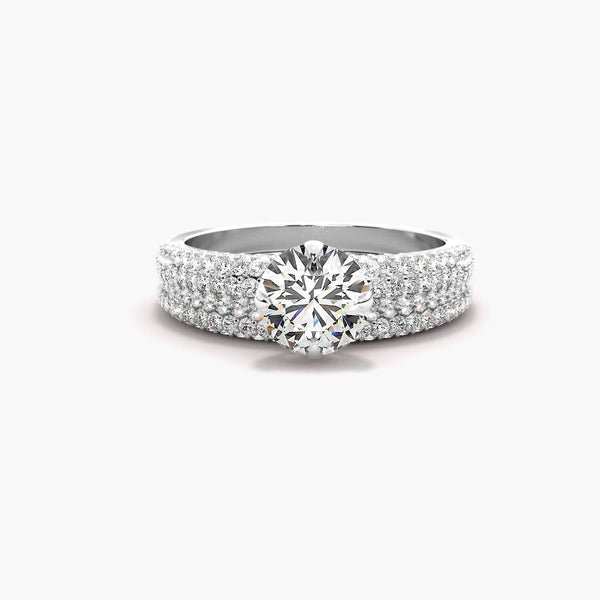 Round Cut VVS1 Moissanite Pave Set Bridal Ring Set