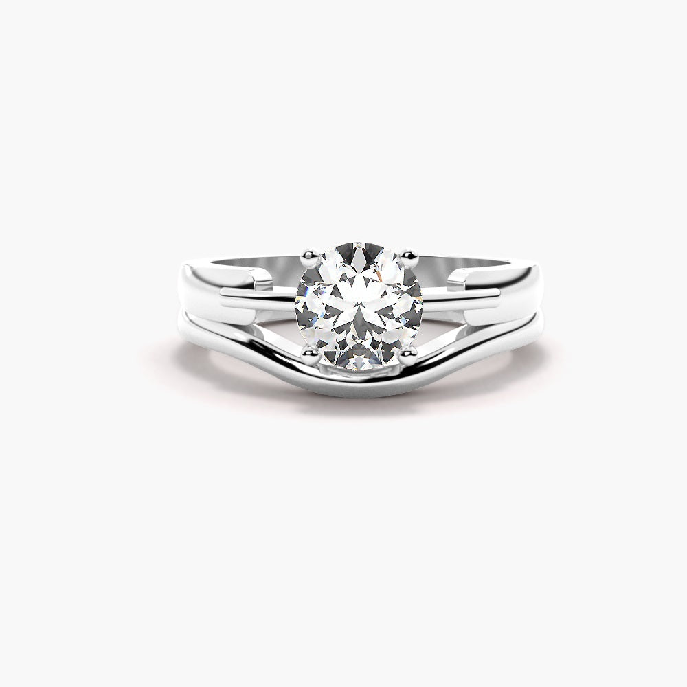 Colorless Moissanite Round Cut Solitaire Wedding Ring Set