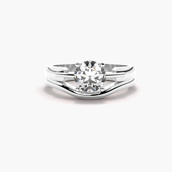 Colorless Moissanite Round Cut Solitaire Wedding Ring Set