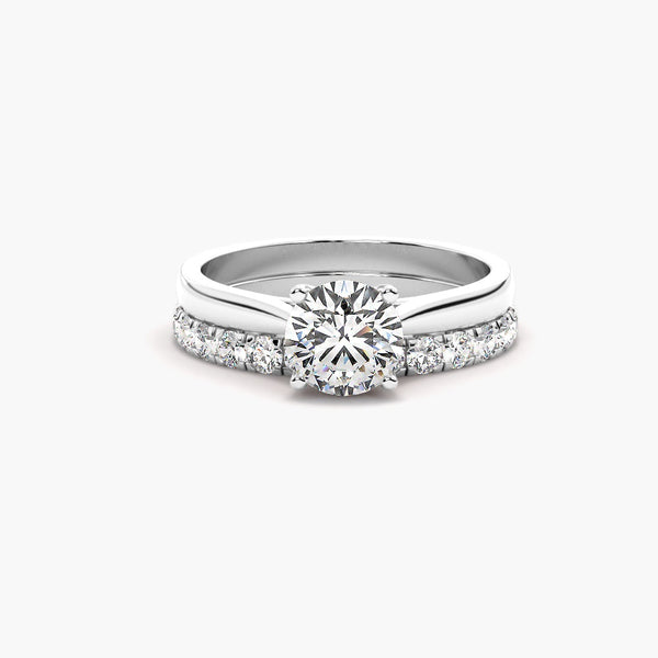 Colorless Moissanite Round Cut Solitaire Wedding ring Set For Women