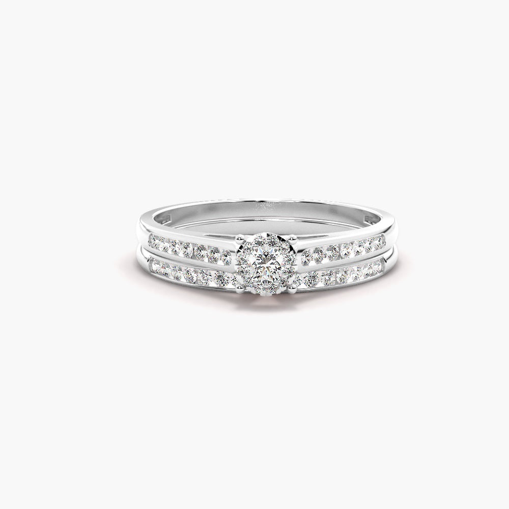 Round Cut Moissanite Channel Set Wedding Ring Set