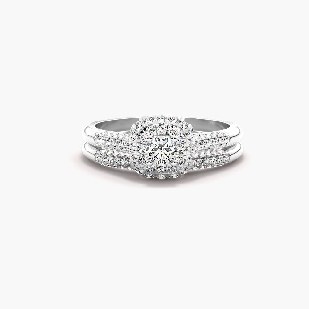 Round Cut Moissanite Double Halo Bridle Ring Set