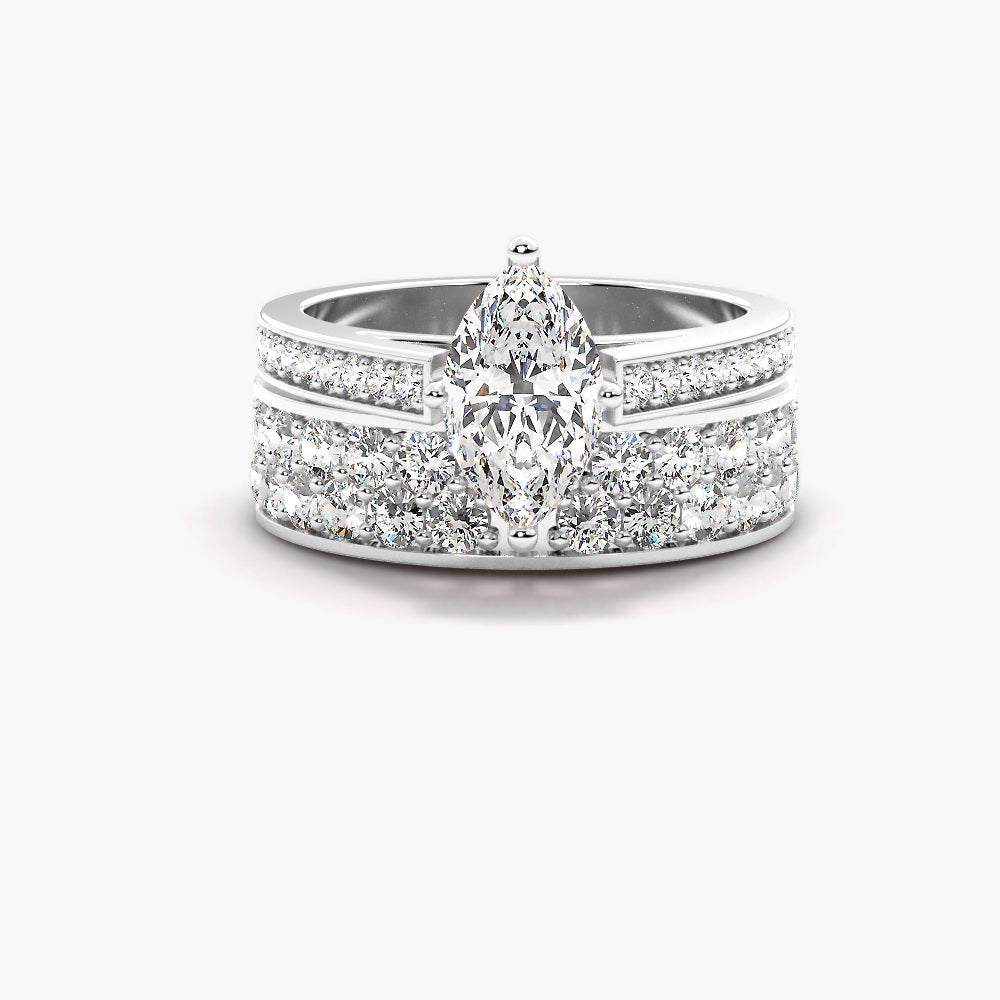 Marquise Cut Pave Set Moissanite Bridal Ring Set