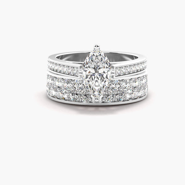 Marquise Cut Pave Set Moissanite Bridal Ring Set