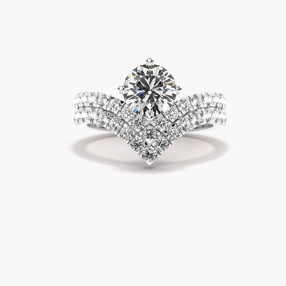 Round Cut Moissanite French Pave Set Bridal Ring Set
