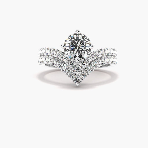 Round Cut Moissanite French Pave Set Bridal Ring Set