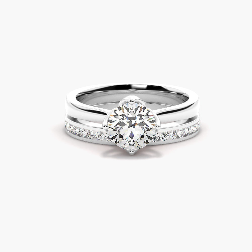 VVS1 Moissanite Round Cut Solitaire Bridal Ring Set