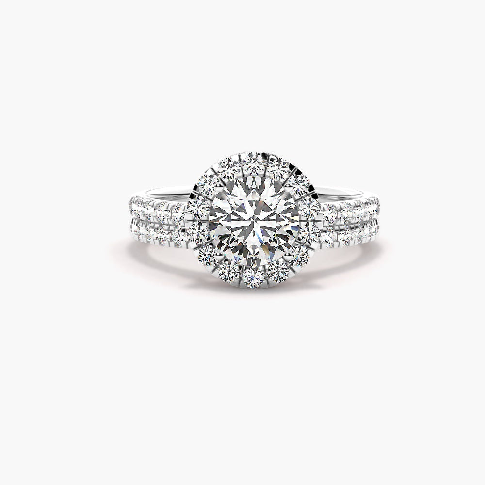 Round Cut Moissanite Halo Style Bridal Ring Set