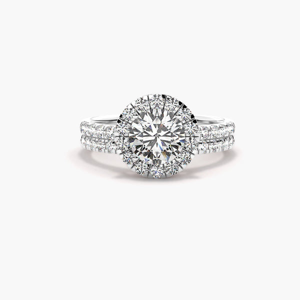 Round Cut Moissanite Halo Style Bridal Ring Set