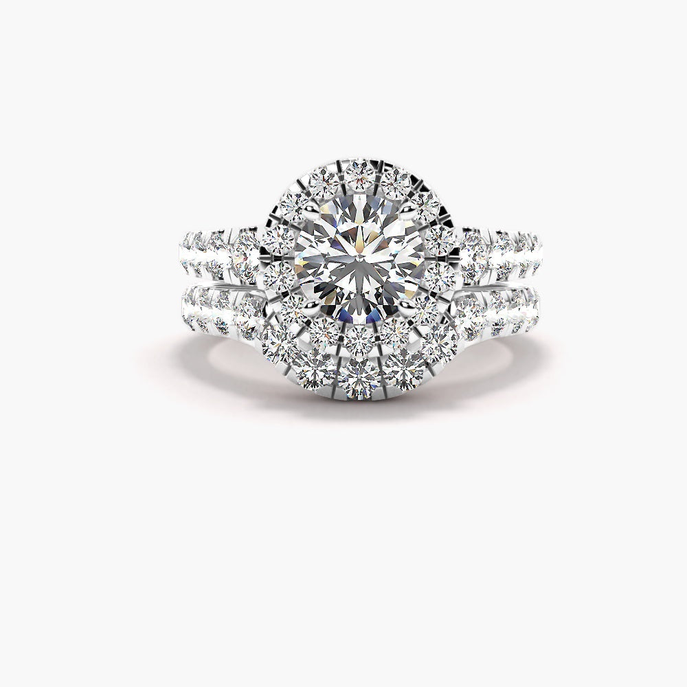 Moissanite Round Cut Halo Bridal Ring Set