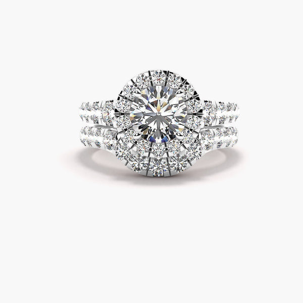 Moissanite Round Cut Halo Bridal Ring Set