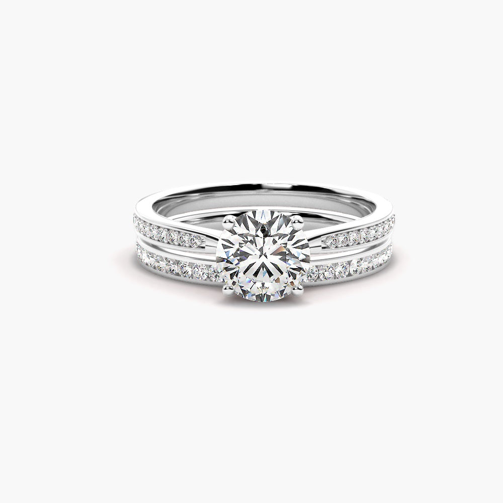 Round Cut Moissanite Pave Set Wedding Ring Set