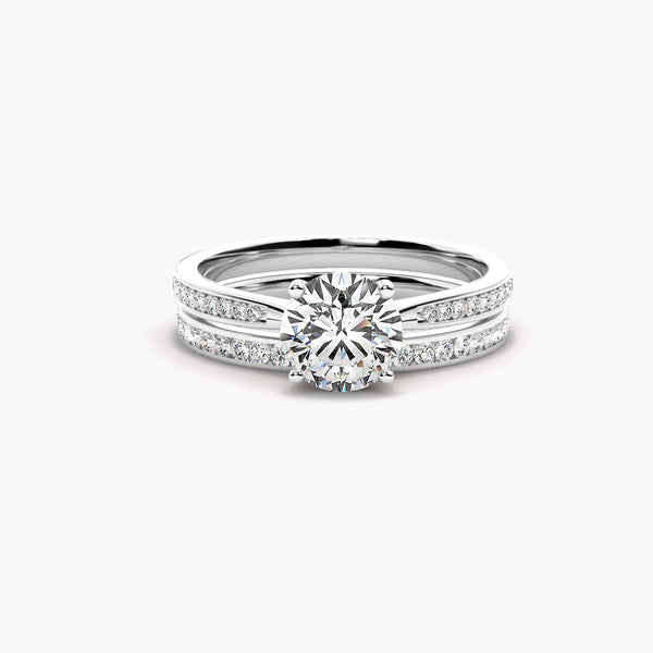 Round Cut Moissanite Pave Set Wedding Ring Set