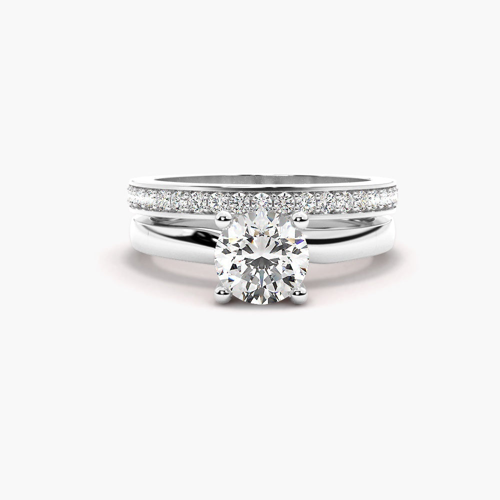 Colorless Moissanite Round Cut Solitaire Wedding Ring Set