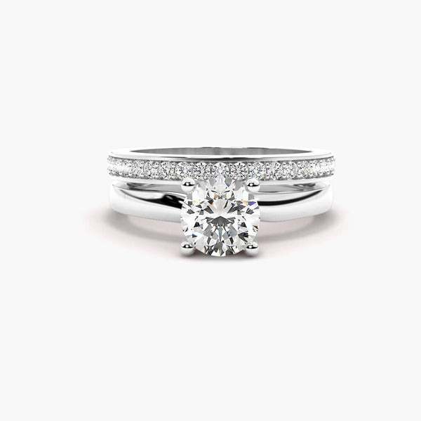 Colorless Moissanite Round Cut Solitaire Wedding Ring Set