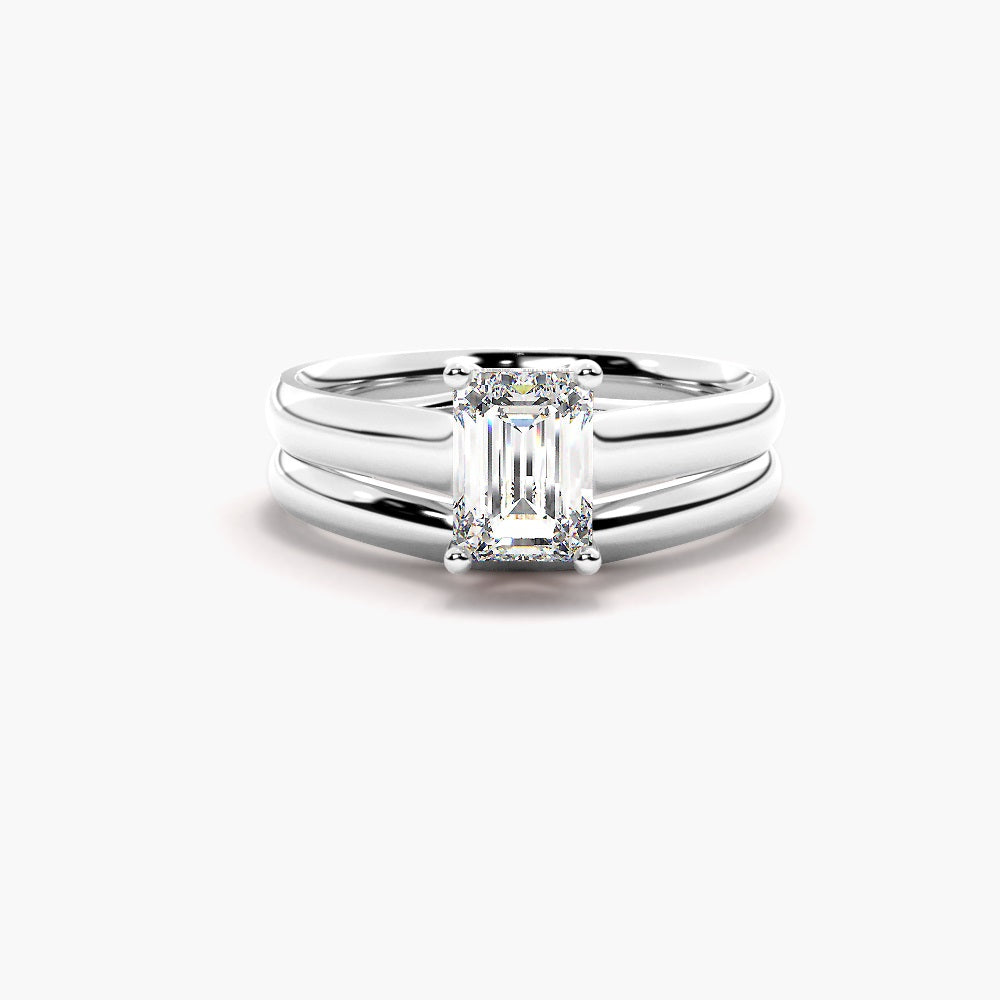 Emerald Cut Solitaire Moissanite Ring Set For Anniversary Gift