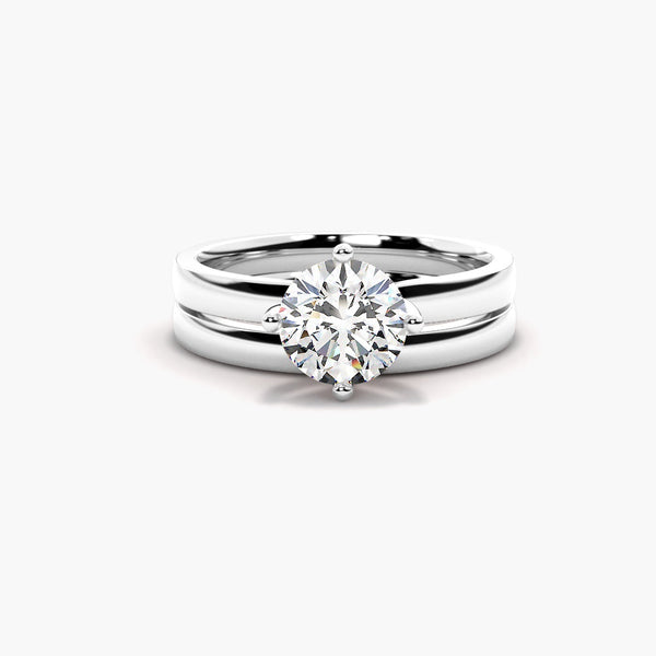 Colorless Moissanite Round Cut Solitaire Bridal Ring Set