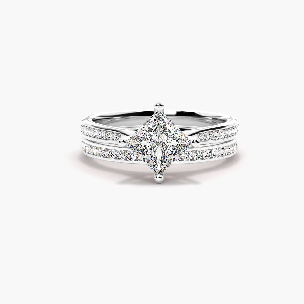 Princess Cut Moissanite Pave Set Wedding Ring Set