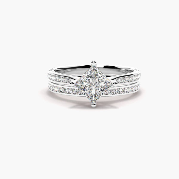 Princess Cut Moissanite Pave Set Wedding Ring Set