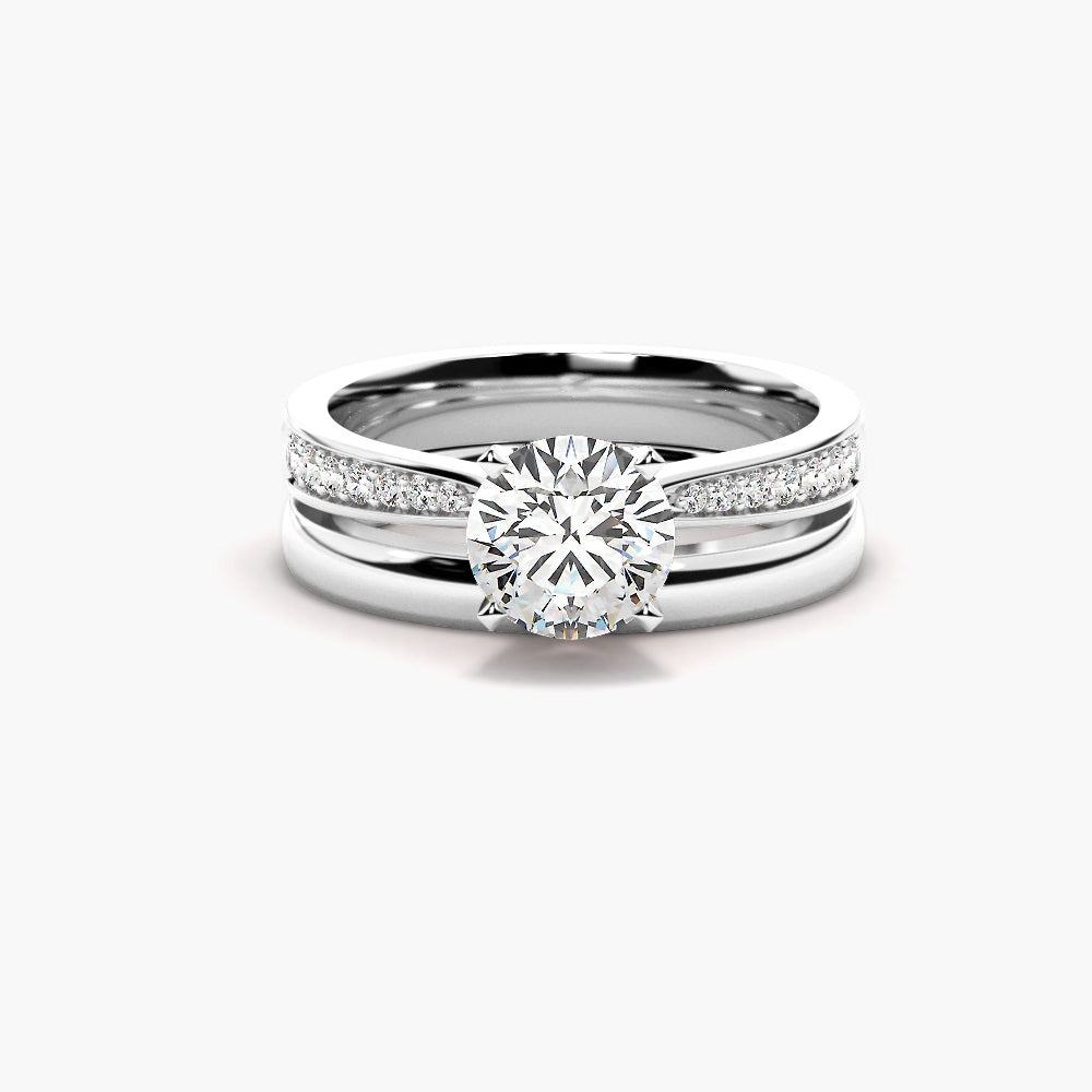Round Cut Moissanite Pave Set Ring Set For Anniversary Gift