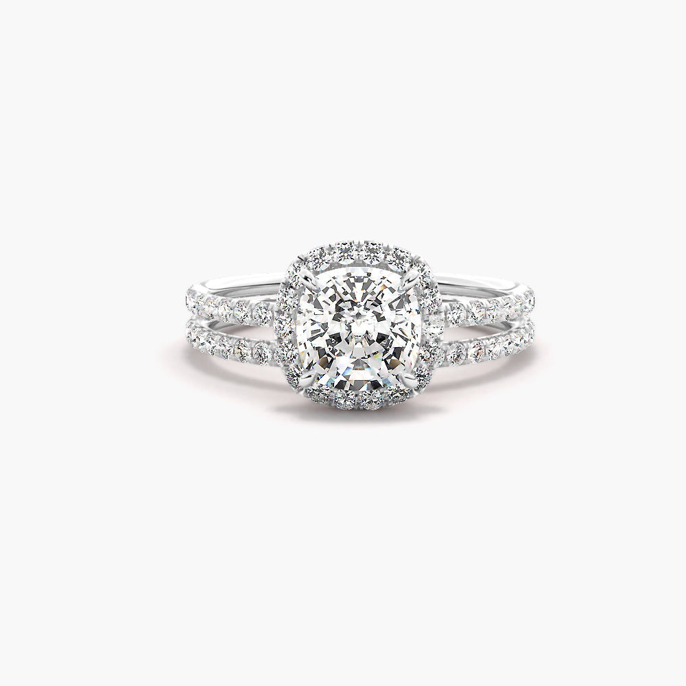 Cushion Cut Moissanite Halo Ring Set For Bridle