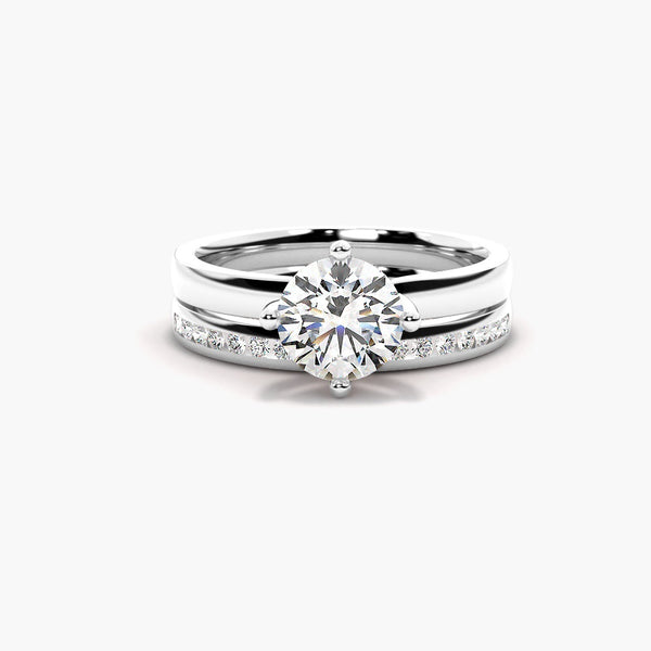 Moissanite Round Brilliant Cut Solitaire Wedding Ring Set