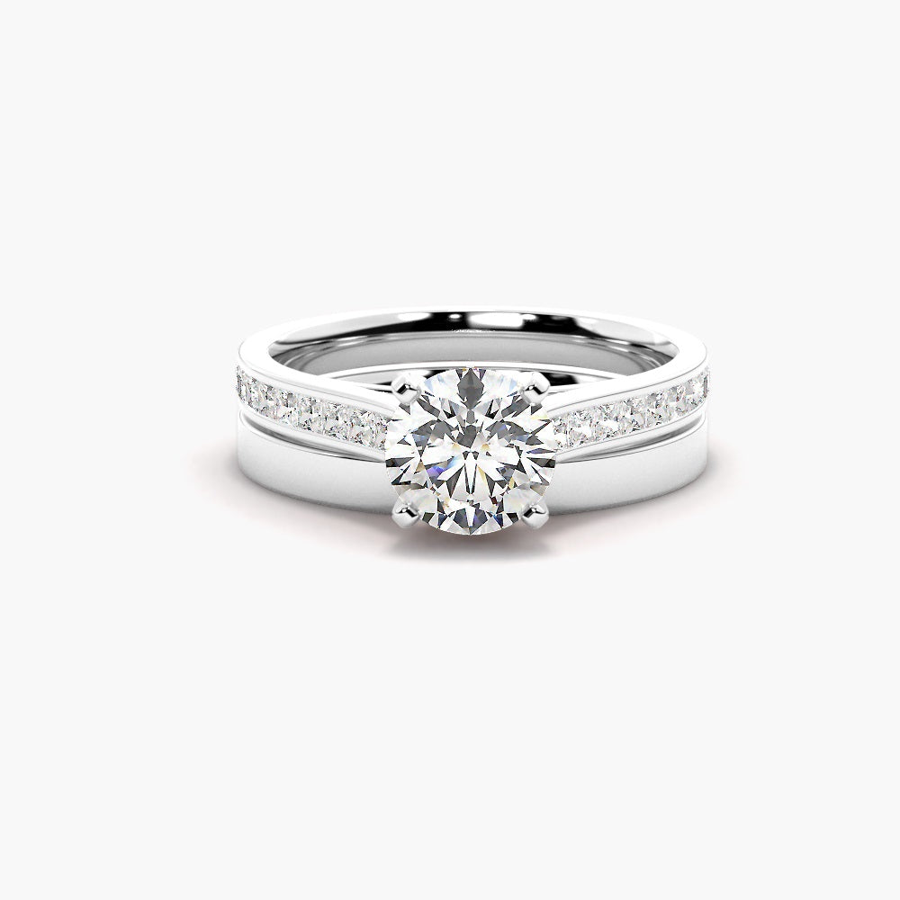 Moissanite Round Cut Channel Set Wedding Ring Set