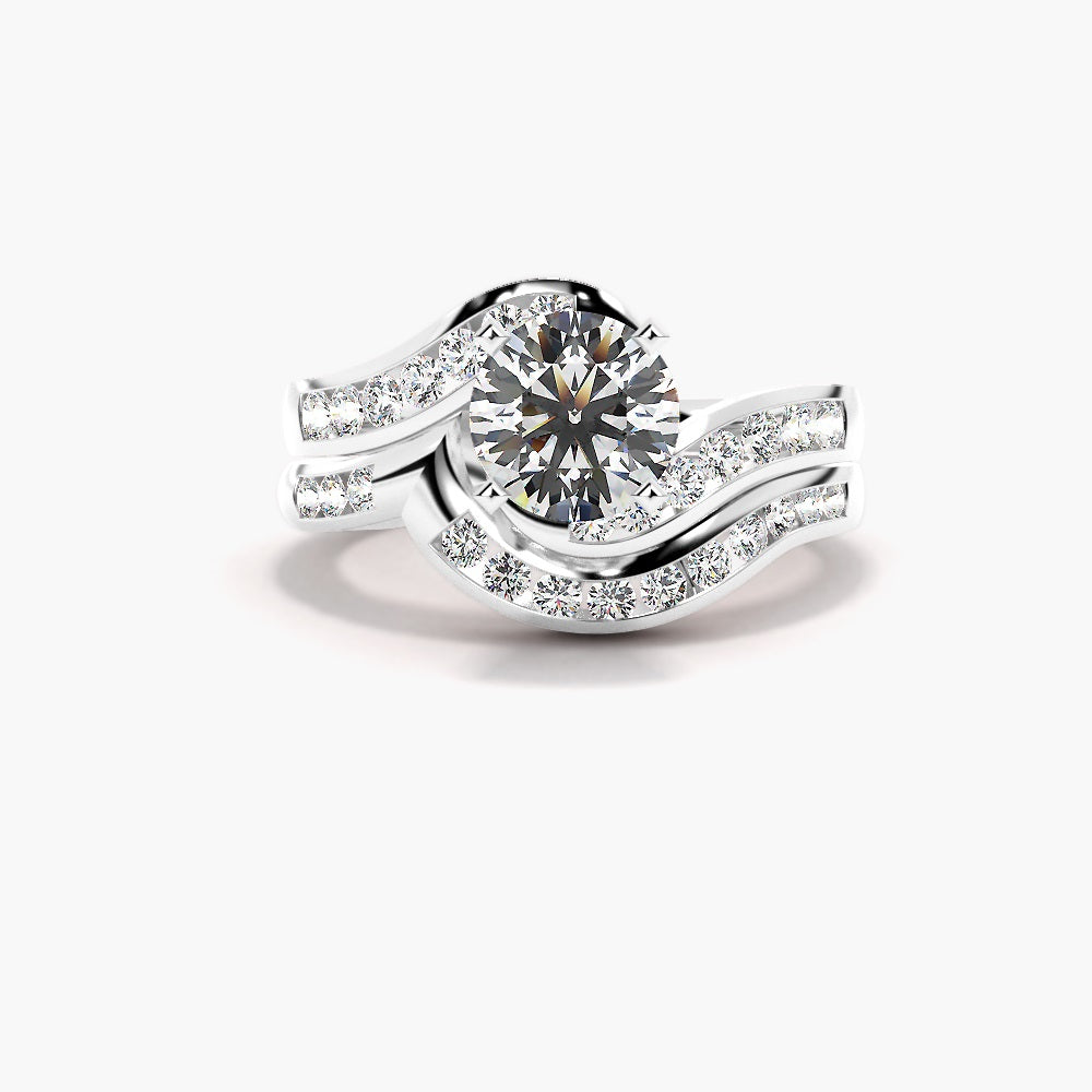 VVS1 Moissanite Round Cut Buypass Style Wedding Ring Set