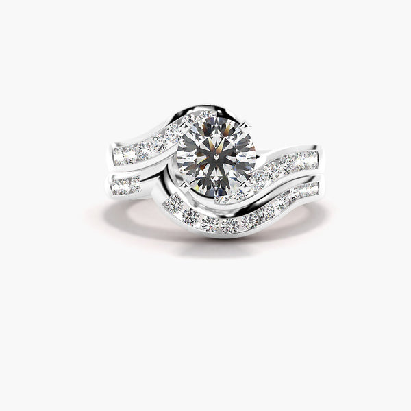 VVS1 Moissanite Round Cut Buypass Style Wedding Ring Set
