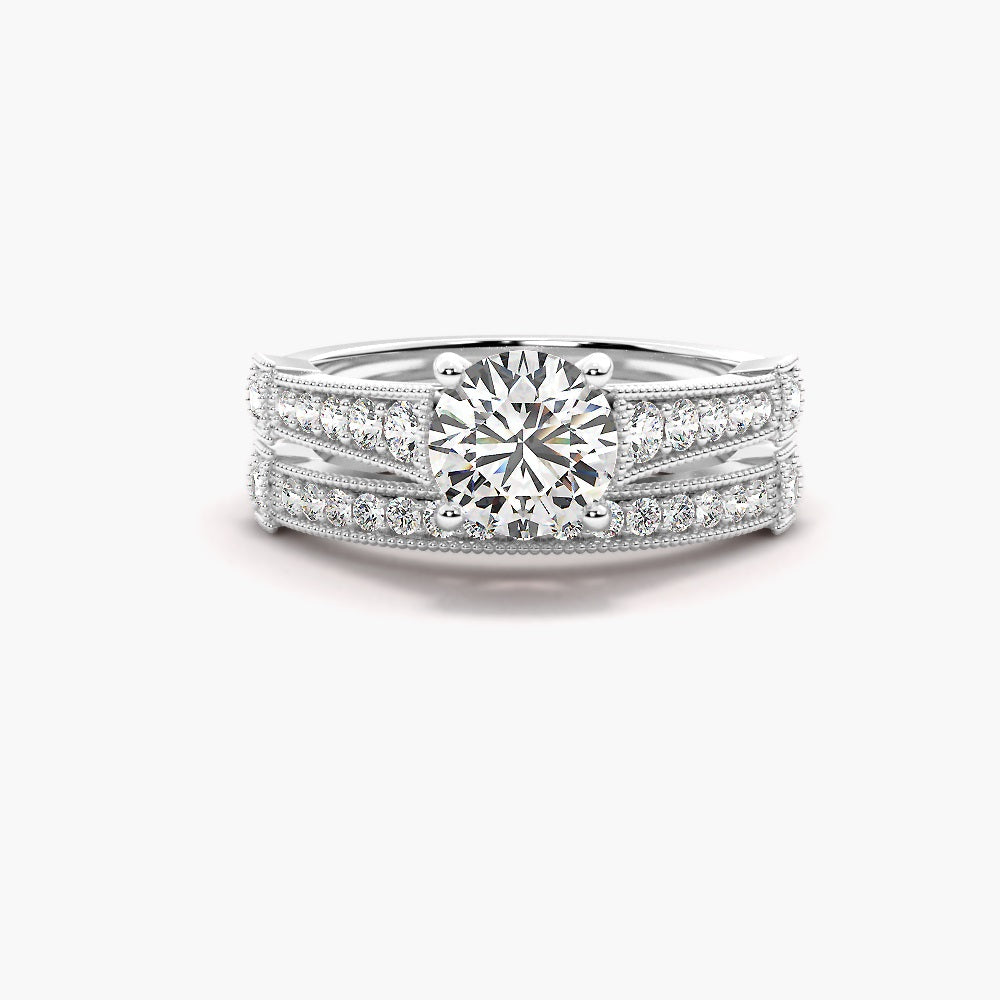 Round Cut VVS1 Moissanite Pave Set Bridal Ring Set